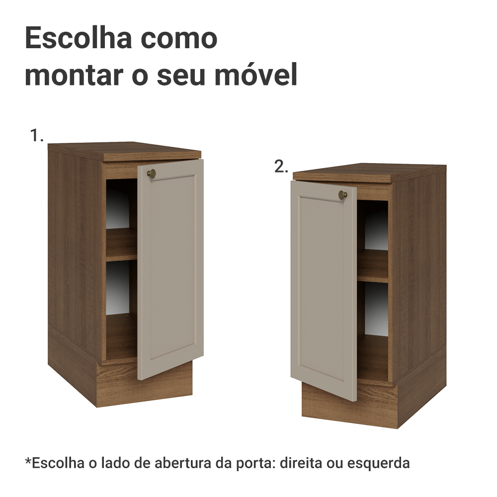 Balcão de Cozinha 35 cm 1 Porta Rustic/Crema Vik Madesa