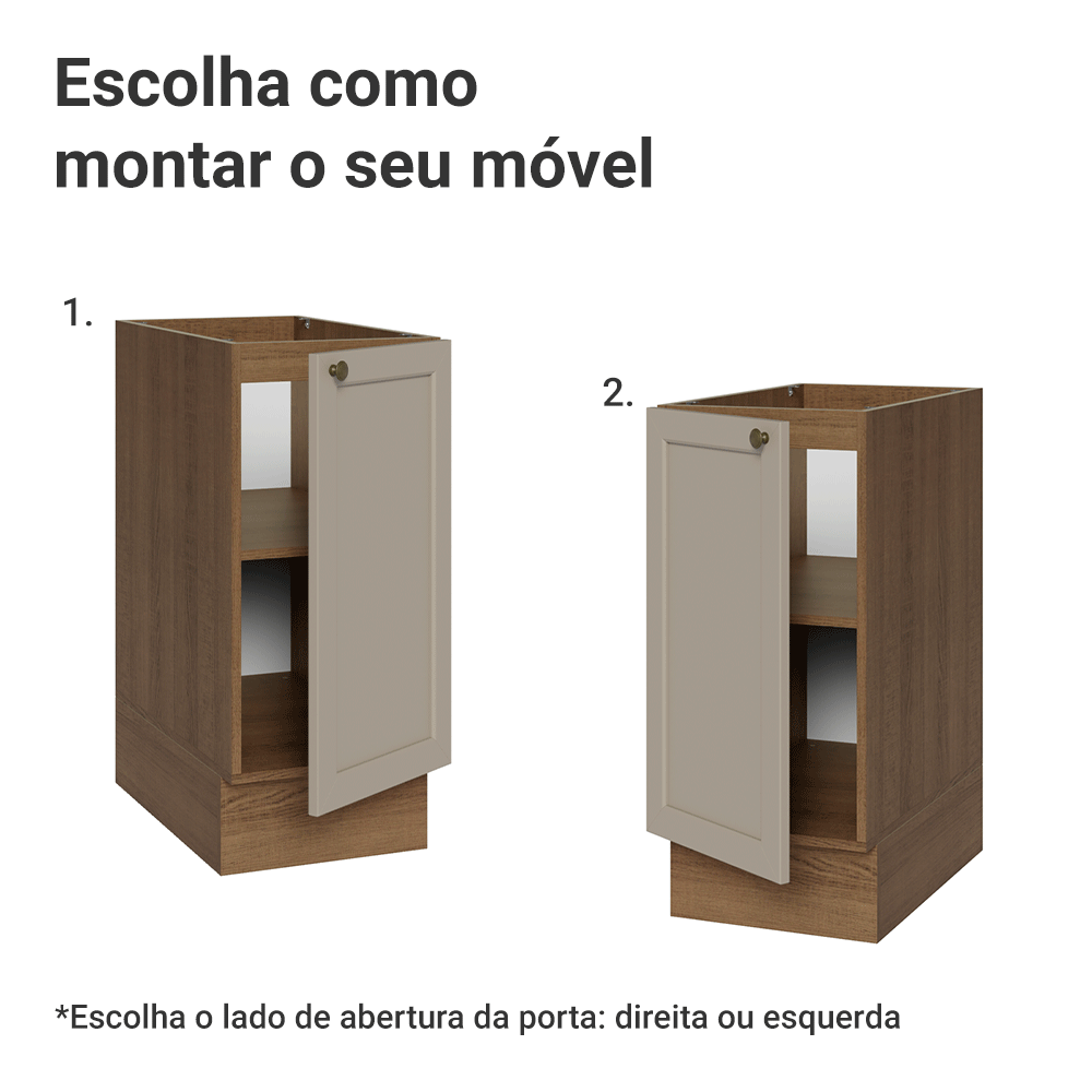 Balcão de Cozinha 35 cm 1 Porta (Sem Tampo) Rustic/Crema Vik Madesa