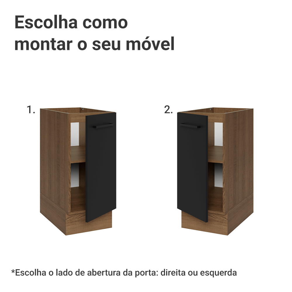 Balcão de Cozinha 35 cm 1 Porta (Sem Tampo) Rustic/Preto Agata Madesa