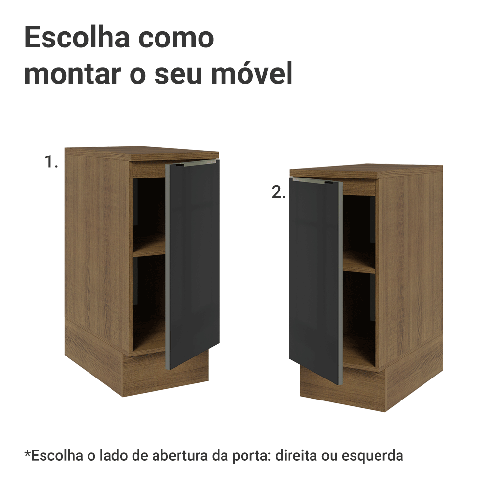 Balcão de Cozinha 35 cm 1 Porta Rustic/Preto Lux Madesa