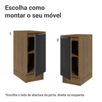 Balcão de Cozinha 35 cm 1 Porta Rustic/Preto Lux Madesa