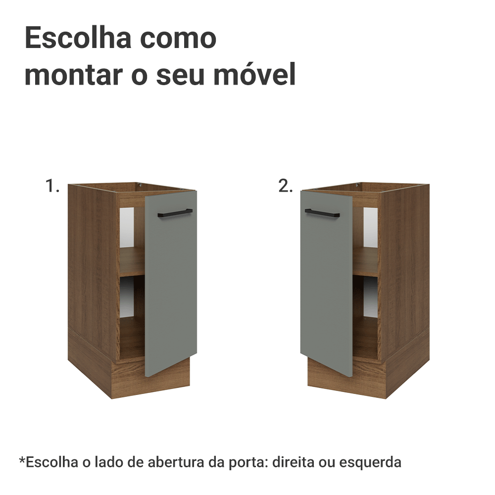 Balcão de Cozinha 35 cm 1 Porta (Sem Tampo) Rustic/Cinza Agata Madesa
