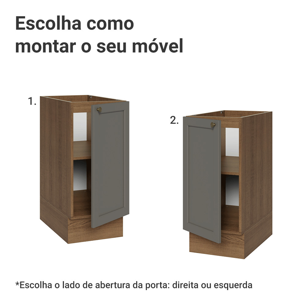 Balcão de Cozinha 35 cm 1 Porta (Sem Tampo) Rustic/Cinza Vik Madesa