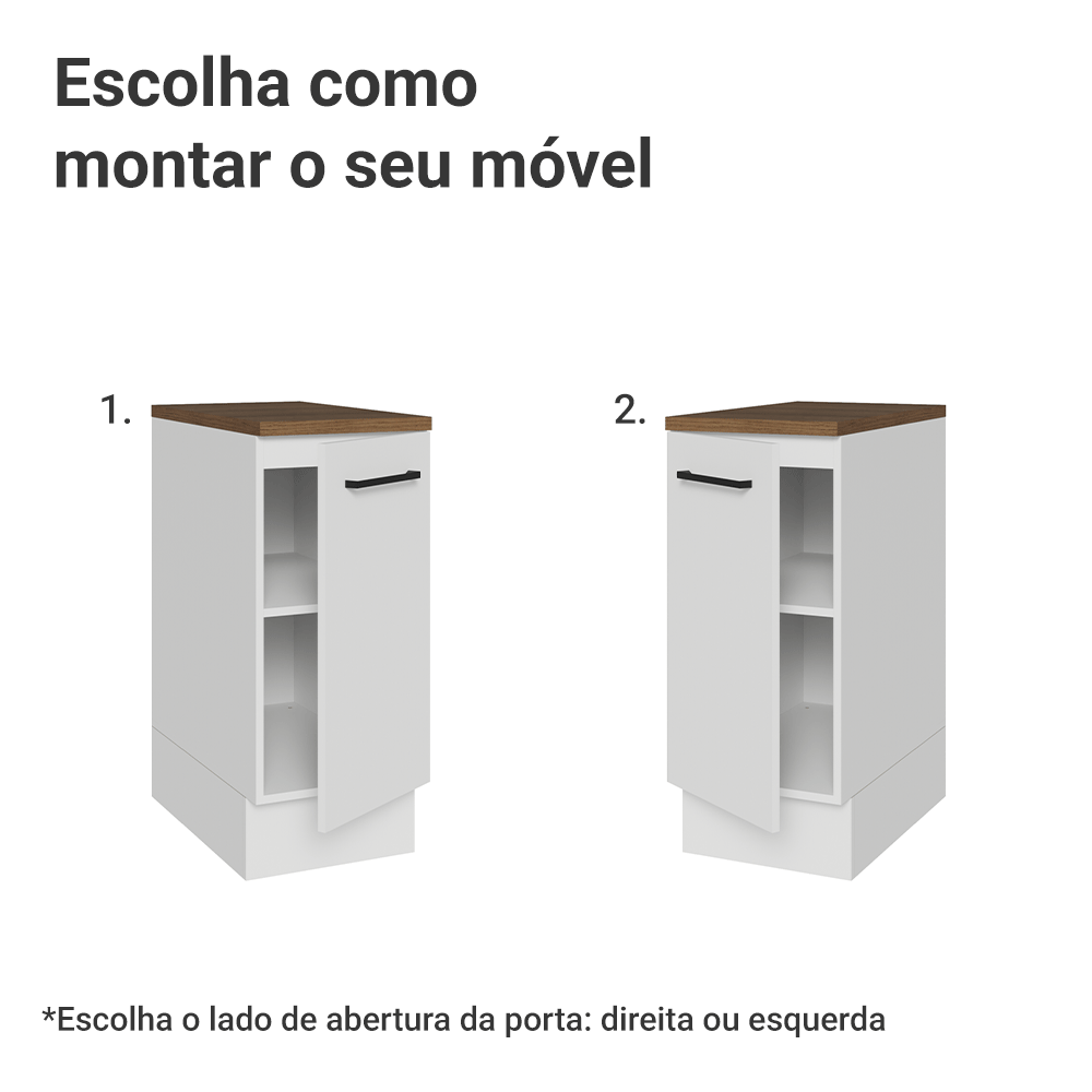 Balcão de Cozinha 35 cm 1 Porta Branco Tampo Rustic Agata Madesa
