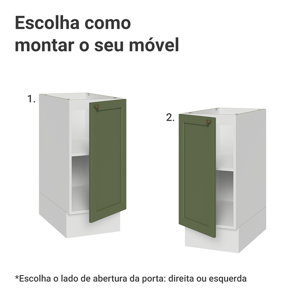 Balcão de Cozinha 35 cm 1 Porta (Sem Tampo) Branco/Verde Vik Madesa