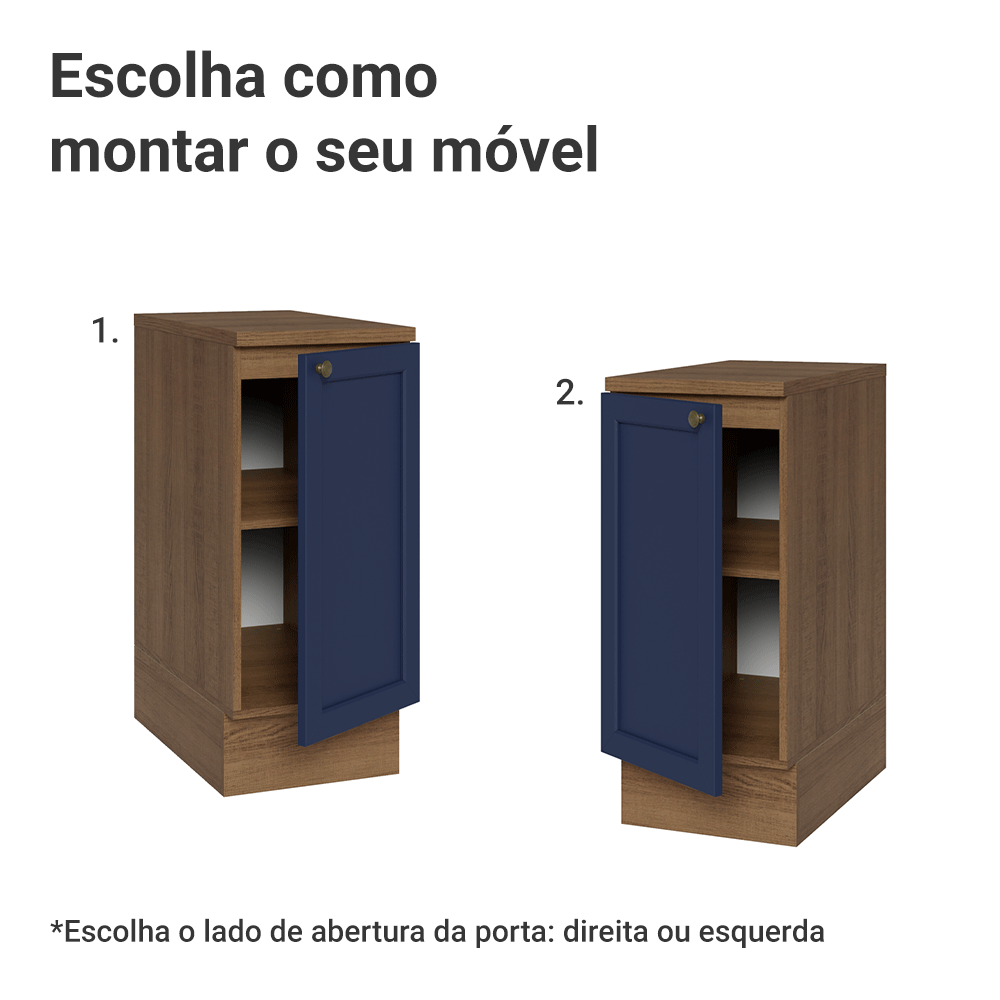 Balcão de Cozinha 35 cm 1 Porta Rustic/Azul Vik Madesa