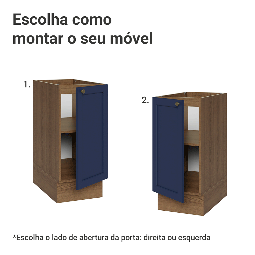Balcão de Cozinha 35 cm 1 Porta (Sem Tampo) Rustic/Azul Vik Madesa