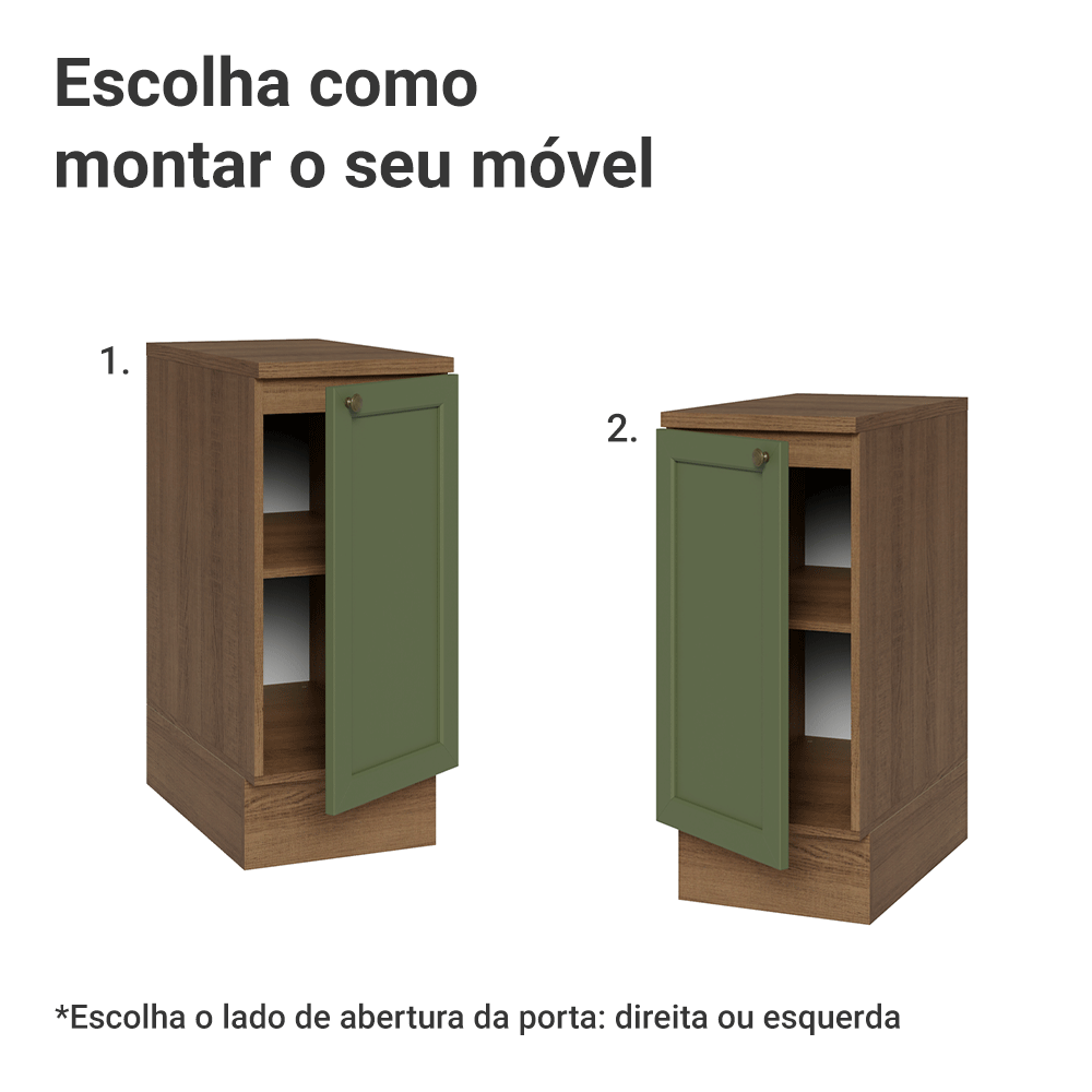 Balcão de Cozinha 35 cm 1 Porta Rustic/Verde Vik Madesa