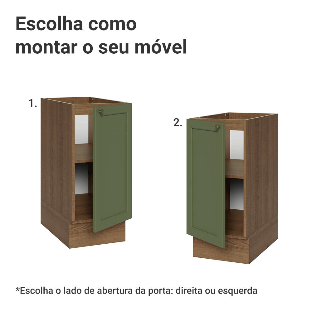 Balcão de Cozinha 35 cm 1 Porta (Sem Tampo) Rustic/Verde Vik Madesa