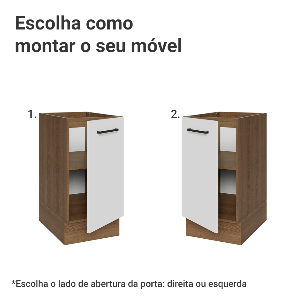 Balcão de Cozinha 40 cm 1 Porta (Sem Tampo) Rustic/Branco Agata Madesa