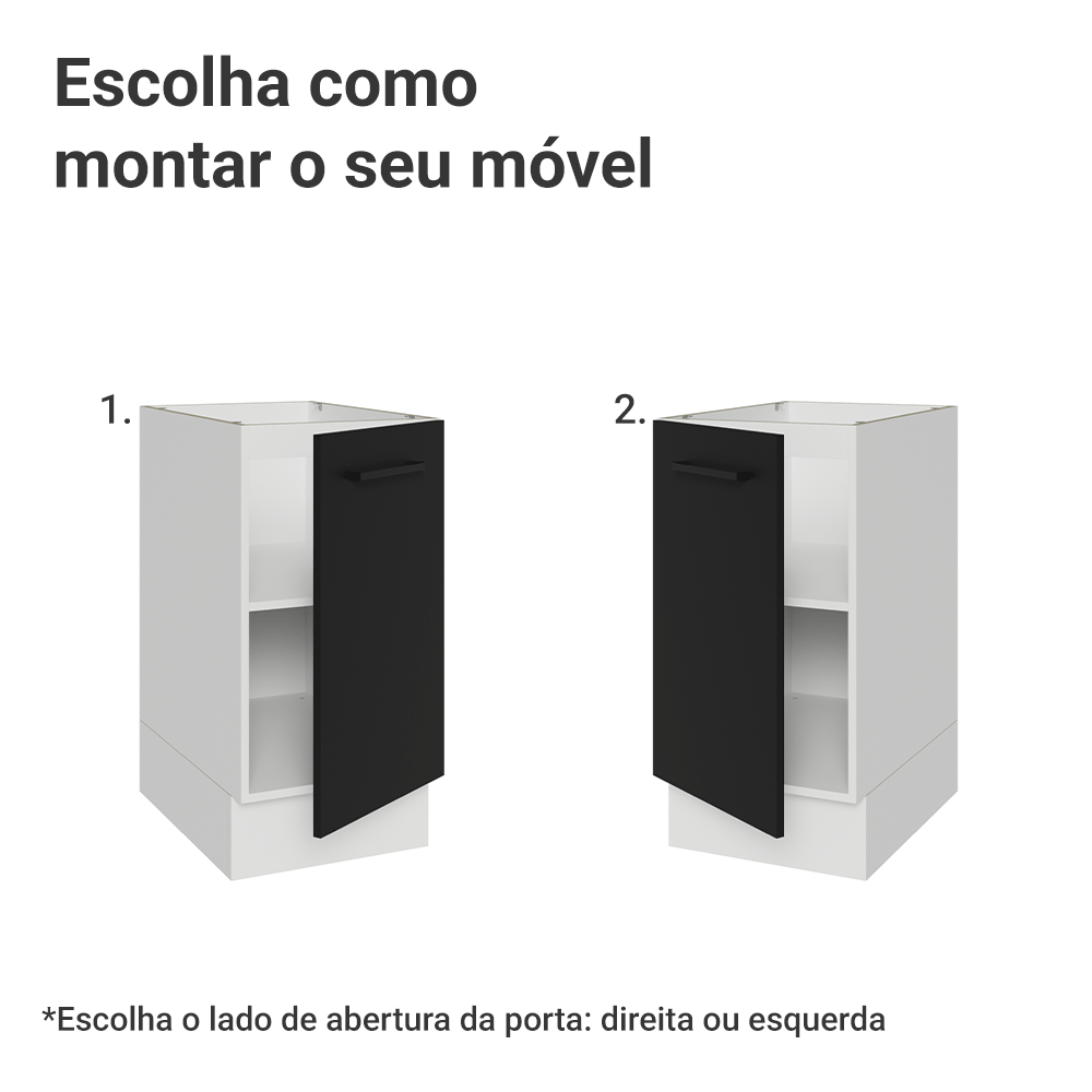 Balcão de Cozinha 40 cm 1 Porta (Sem Tampo) Branco/Preto Agata Madesa