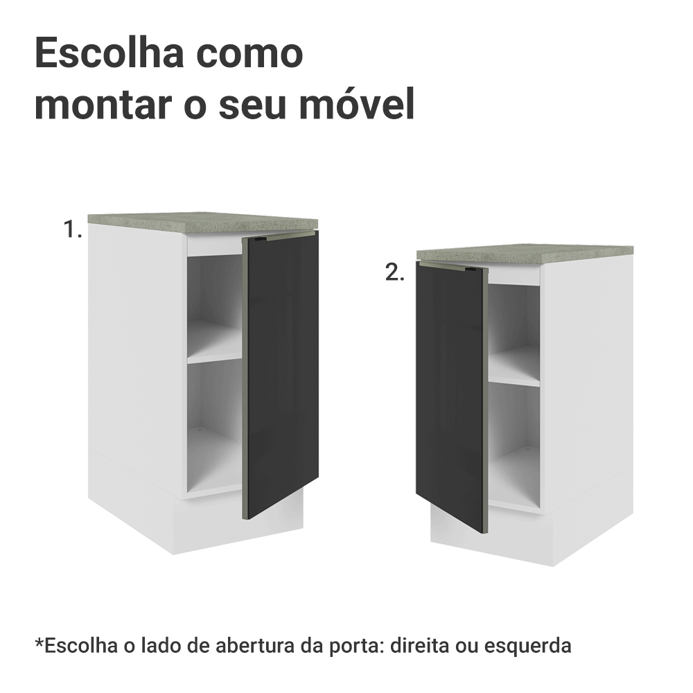 Balcão de Cozinha 40 cm 1 Porta Branco/Preto Lux Madesa