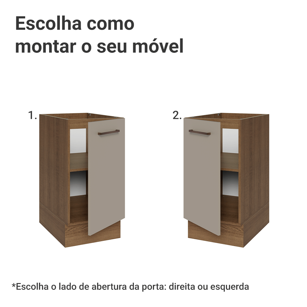 Balcão de Cozinha 40 cm 1 Porta (Sem Tampo) Rustic/Crema Agata Madesa