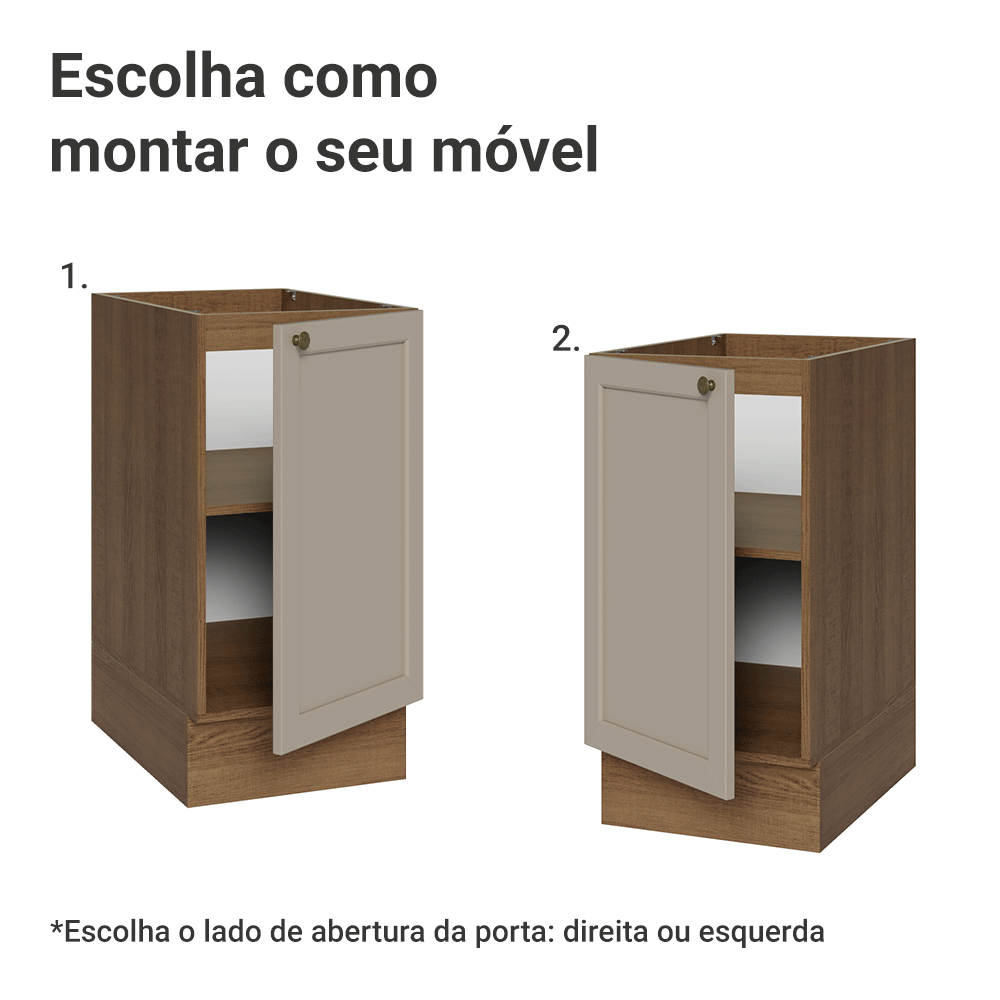Balcão de Cozinha 40 cm 1 Porta (Sem Tampo) Rustic/Crema Vik Madesa