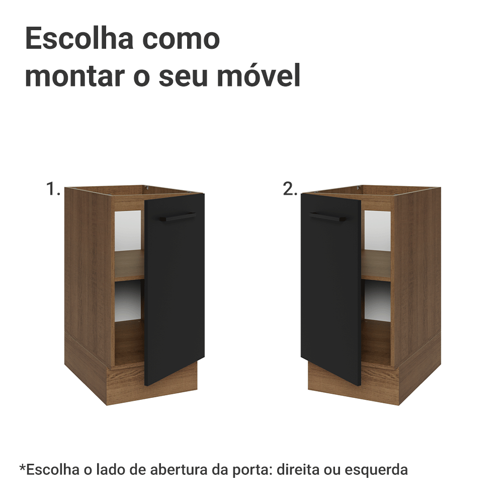 Balcão de Cozinha 40 cm 1 Porta (Sem Tampo) Rustic/Preto Agata Madesa