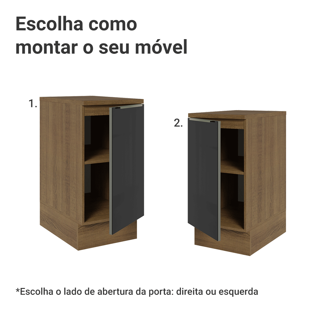 Balcão de Cozinha 40 cm 1 Porta Rustic/Preto Lux Madesa