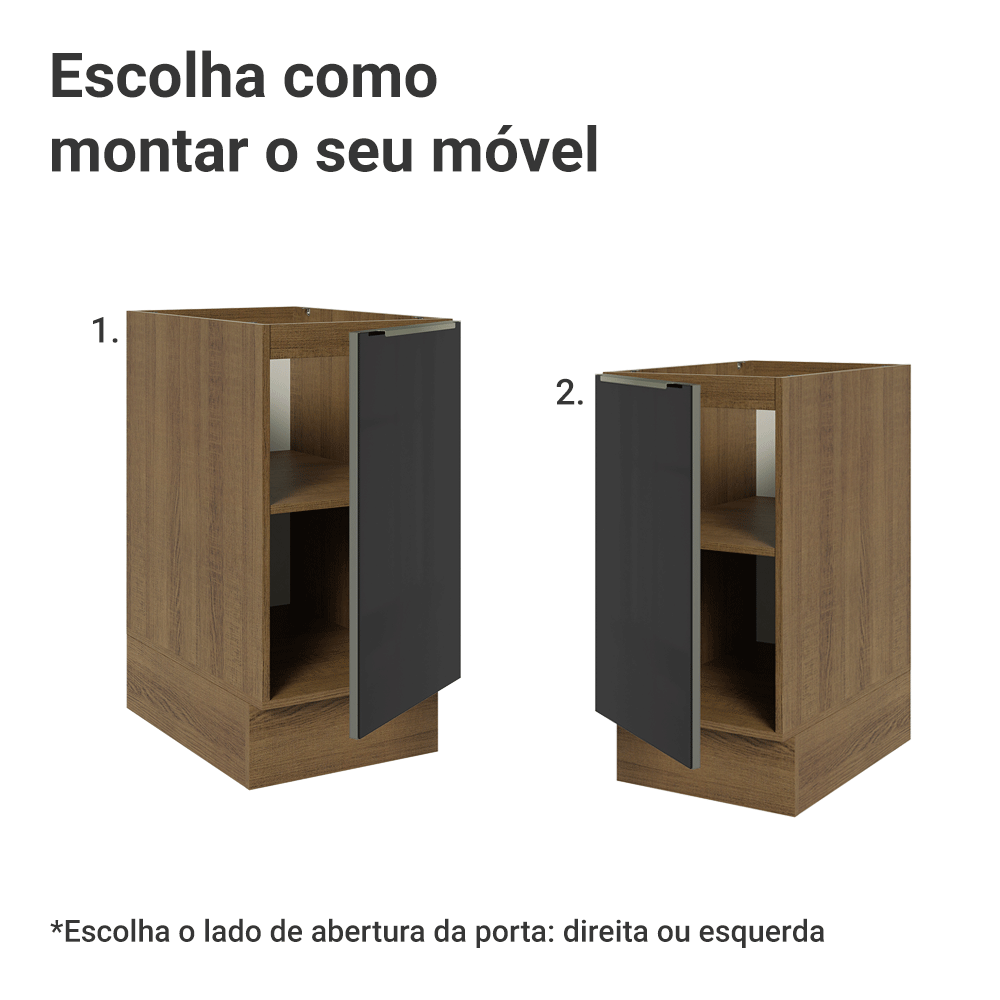 Balcão de Cozinha 40 cm 1 Porta (Sem Tampo) Rustic/Preto Lux Madesa