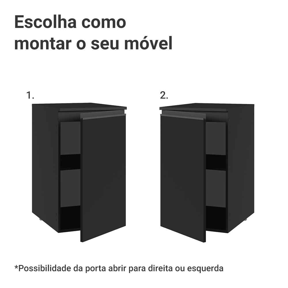 Balcão de Cozinha 40 cm 1 Porta Suspenso Preto Nice Madesa