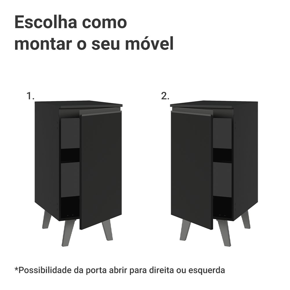 Balcão de Cozinha 40 cm 1 Porta Com Pés Preto Nice Madesa