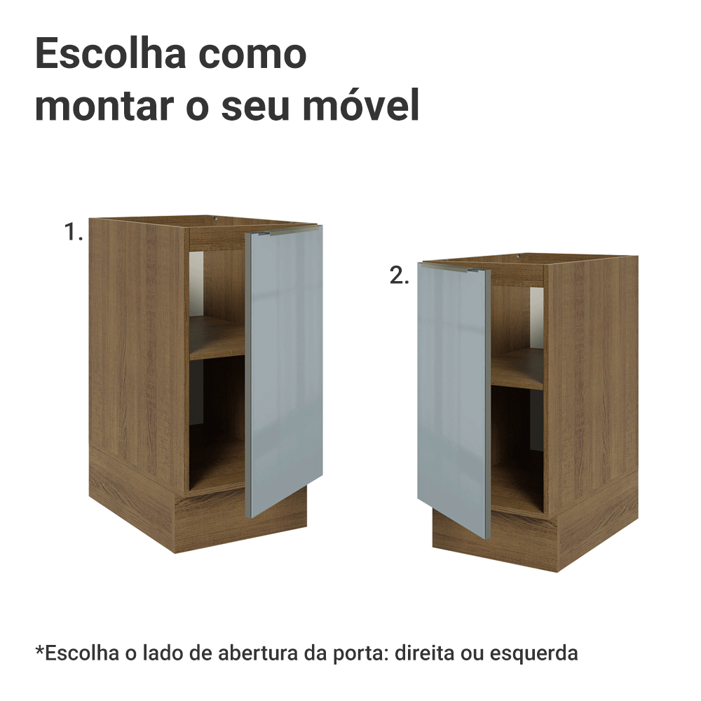 Balcão de Cozinha 40 cm 1 Porta (Sem Tampo) Rustic/Cinza Lux Madesa