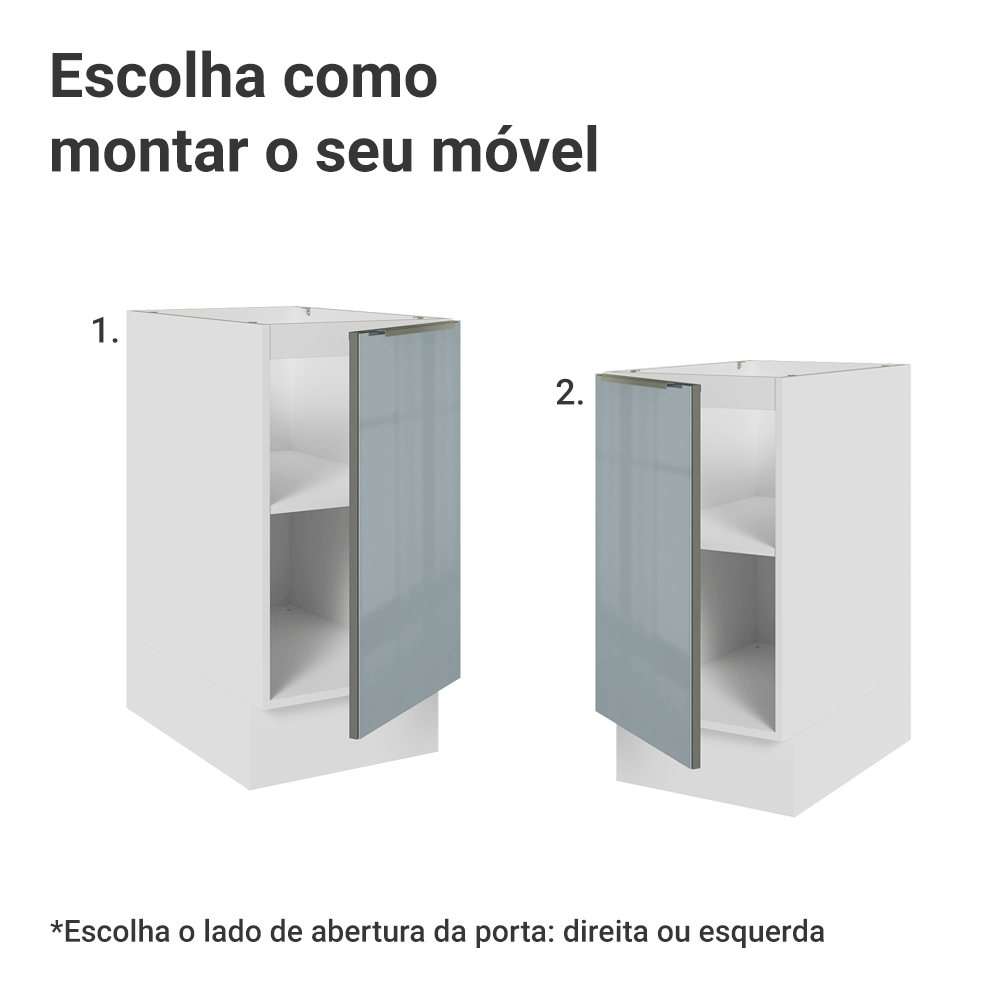 Balcão de Cozinha 40 cm 1 Porta (Sem Tampo) Branco/Cinza Lux Madesa