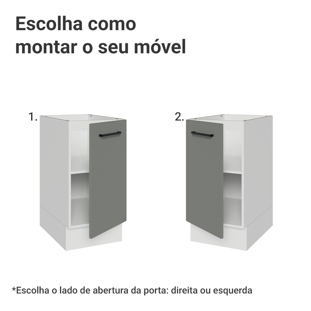 Balcão de Cozinha 40 cm 1 Porta (Sem Tampo) Branco/Cinza Agata Madesa