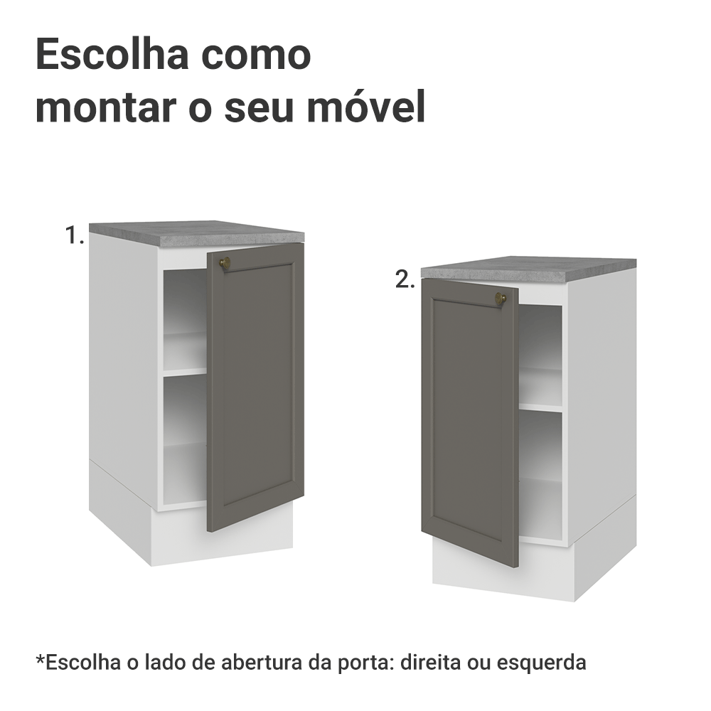 Balcão de Cozinha 40 cm 1 Porta Branco/Cinza Vik Madesa