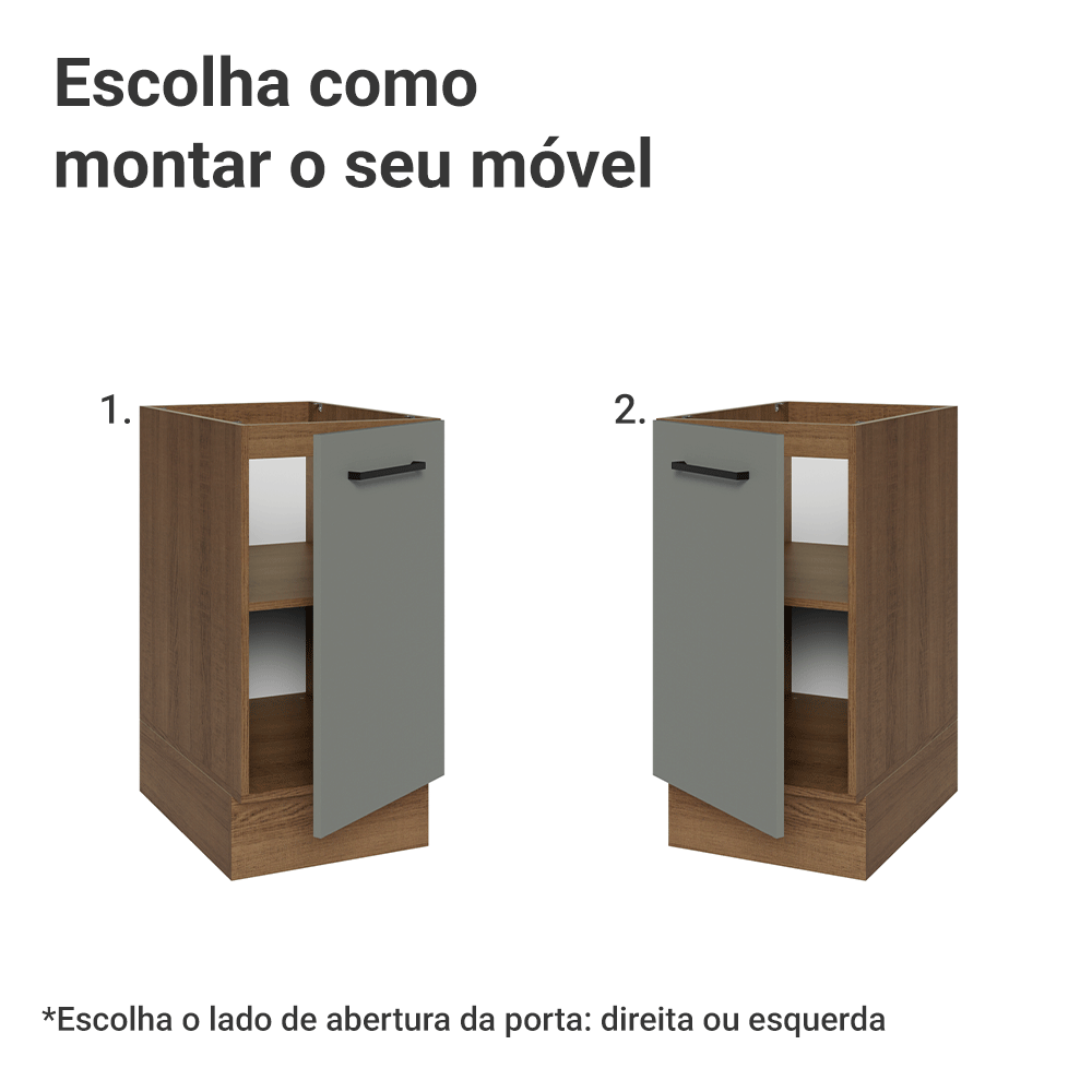Balcão de Cozinha 40 cm 1 Porta (Sem Tampo) Rustic/Cinza Agata Madesa