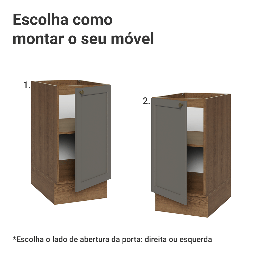 Balcão de Cozinha 40 cm 1 Porta (Sem Tampo) Rustic/Cinza Vik Madesa