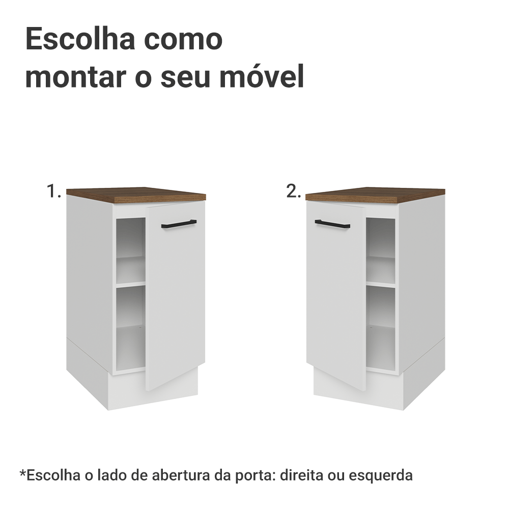 Balcão de Cozinha 40 cm 1 Porta Branco Tampo Rustic Agata Madesa