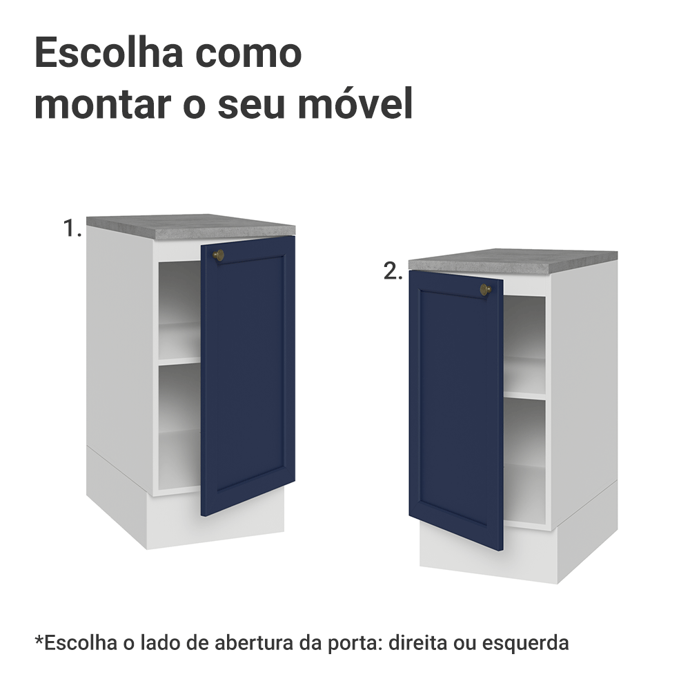 Balcão de Cozinha 40 cm 1 Porta Branco/Azul Vik Madesa