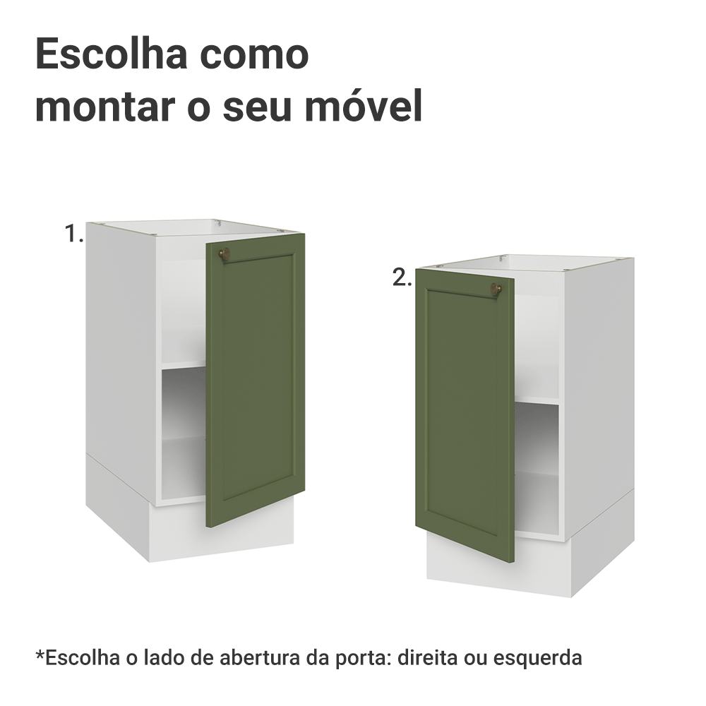 Balcão de Cozinha 40 cm 1 Porta (Sem Tampo) Branco/Verde Vik Madesa