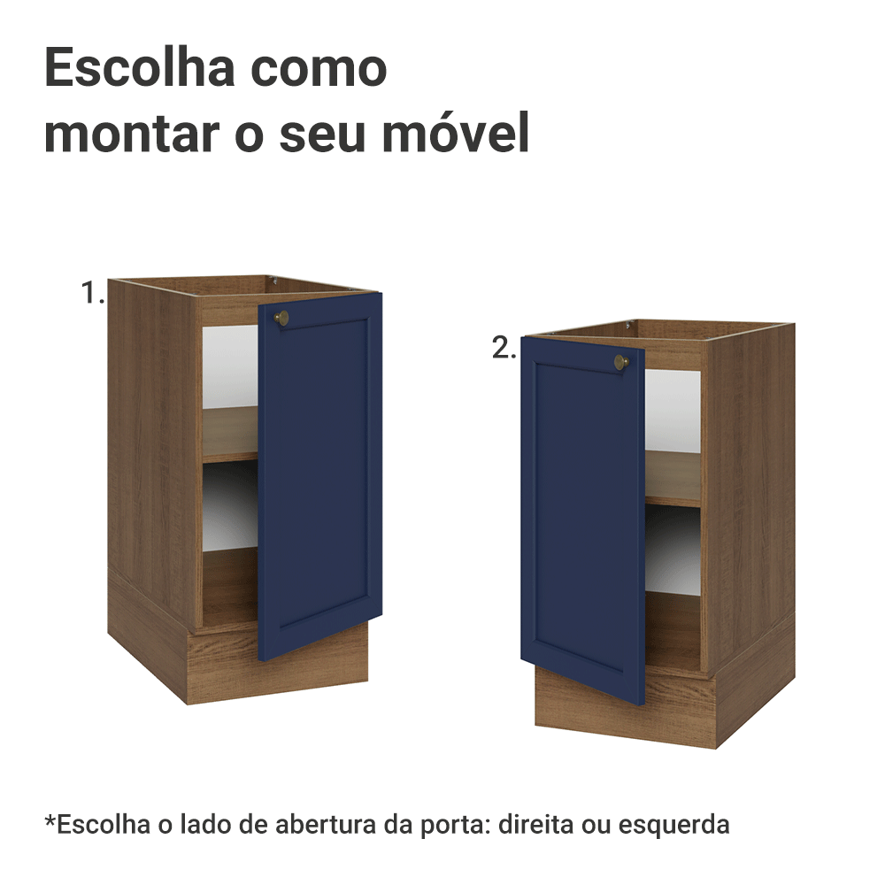Balcão de Cozinha 40 cm 1 Porta (Sem Tampo) Rustic/Azul Vik Madesa