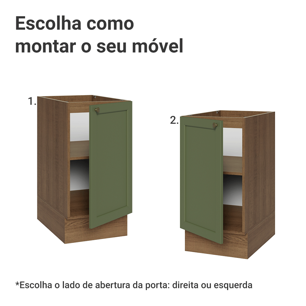 Balcão de Cozinha 40 cm 1 Porta (Sem Tampo) Rustic/Verde Vik Madesa