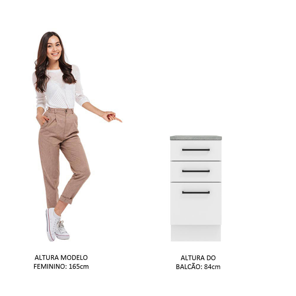 Balcão Madesa Agata 40 cm 3 Gavetas Branco