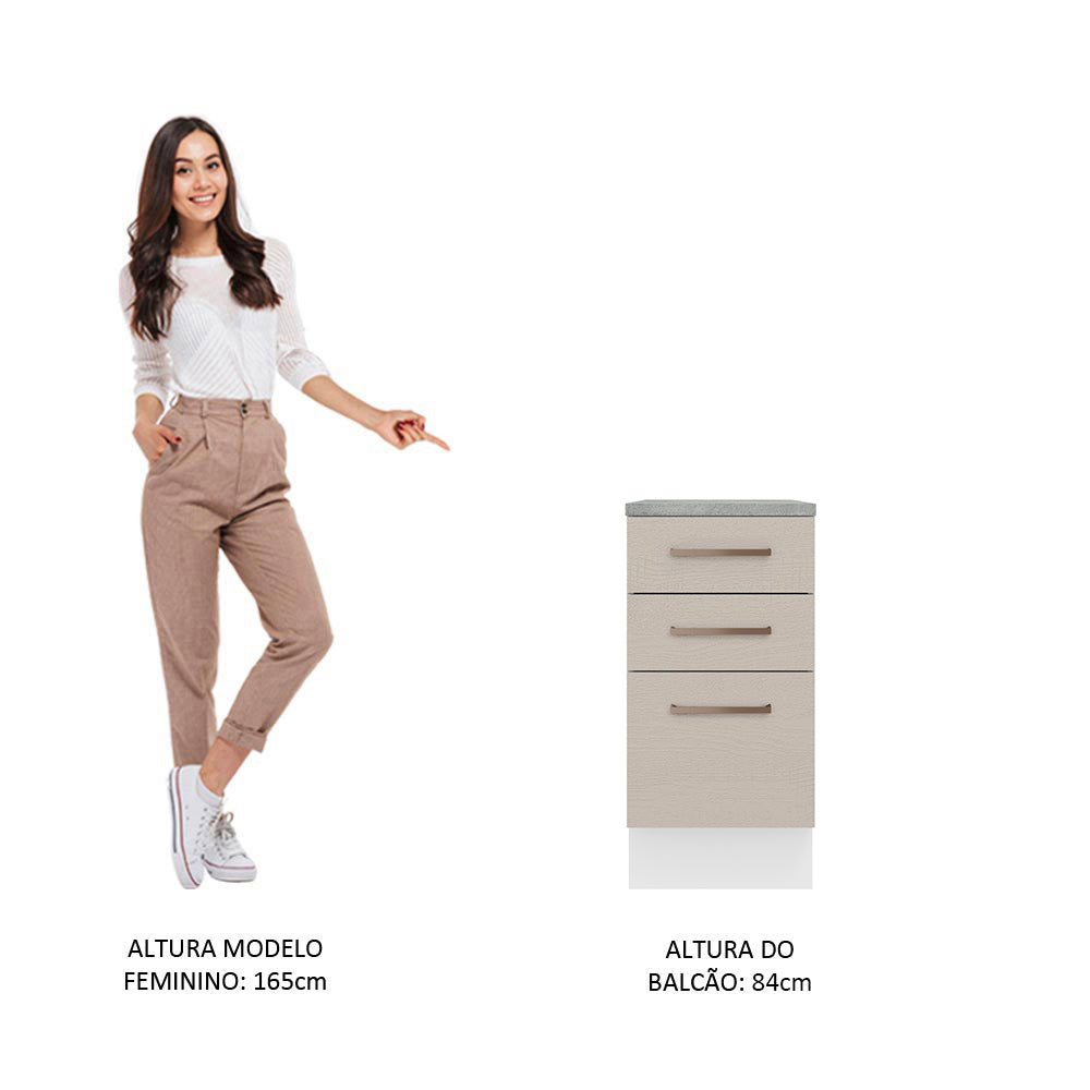 Balcão 40 cm 3 Gavetas Branco/Crema Agata Madesa