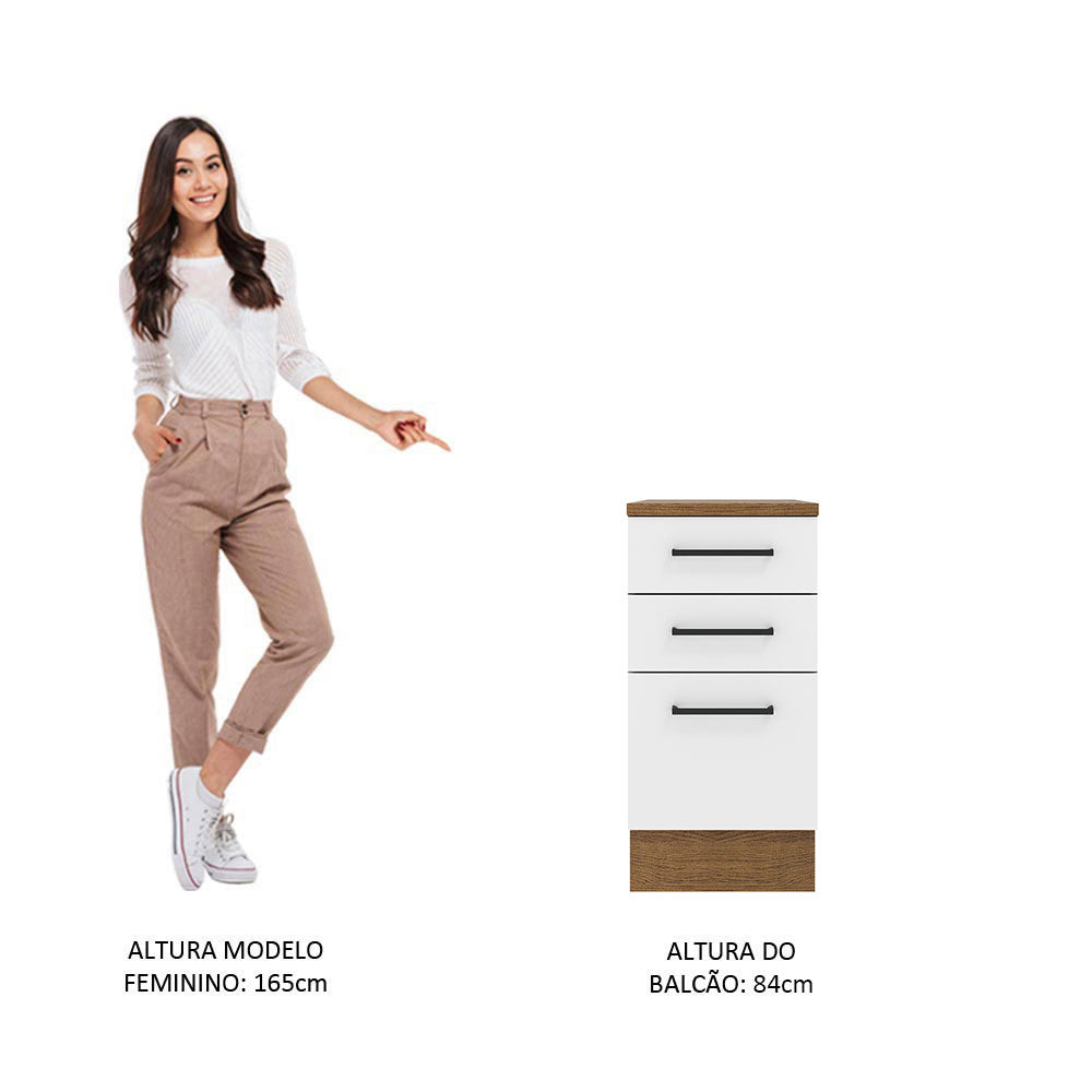 Balcão Madesa Agata 40 cm 3 Gavetas Rustic/Branco