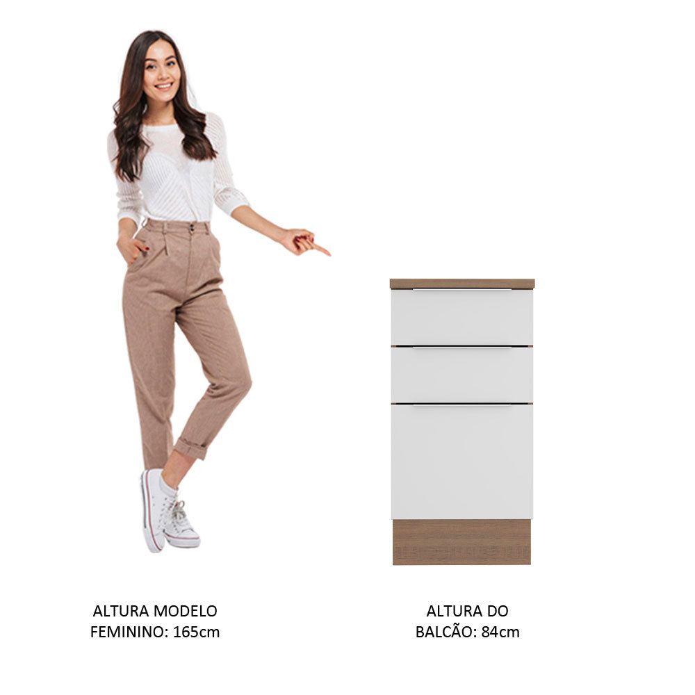 Balcão Madesa Stella 40 cm 3 Gavetas Rustic/Branco