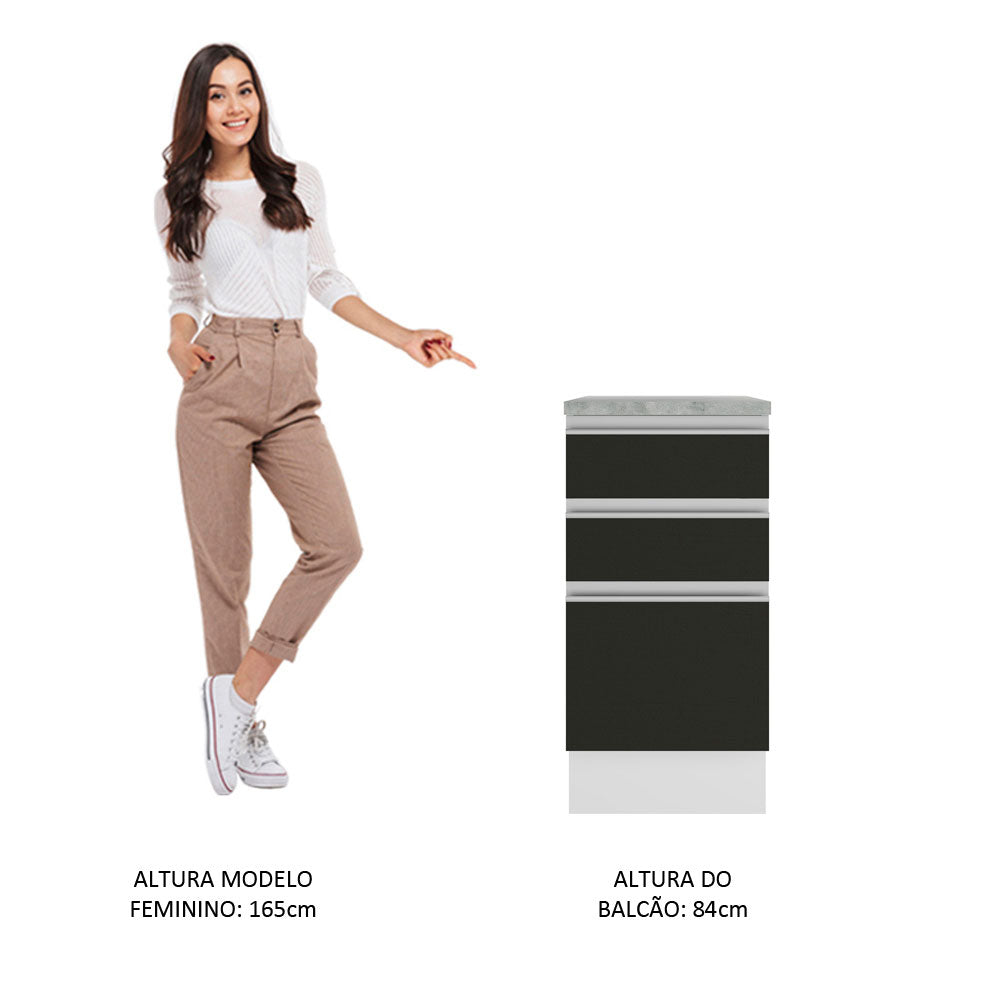Balcão Madesa Glamy 40 cm 3 Gavetas Branco/Preto