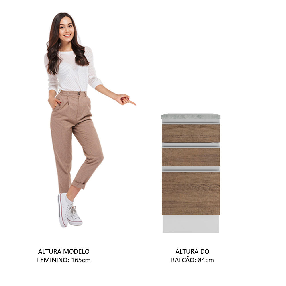 Balcão Madesa Glamy 40 cm 3 Gavetas Branco/Rustic