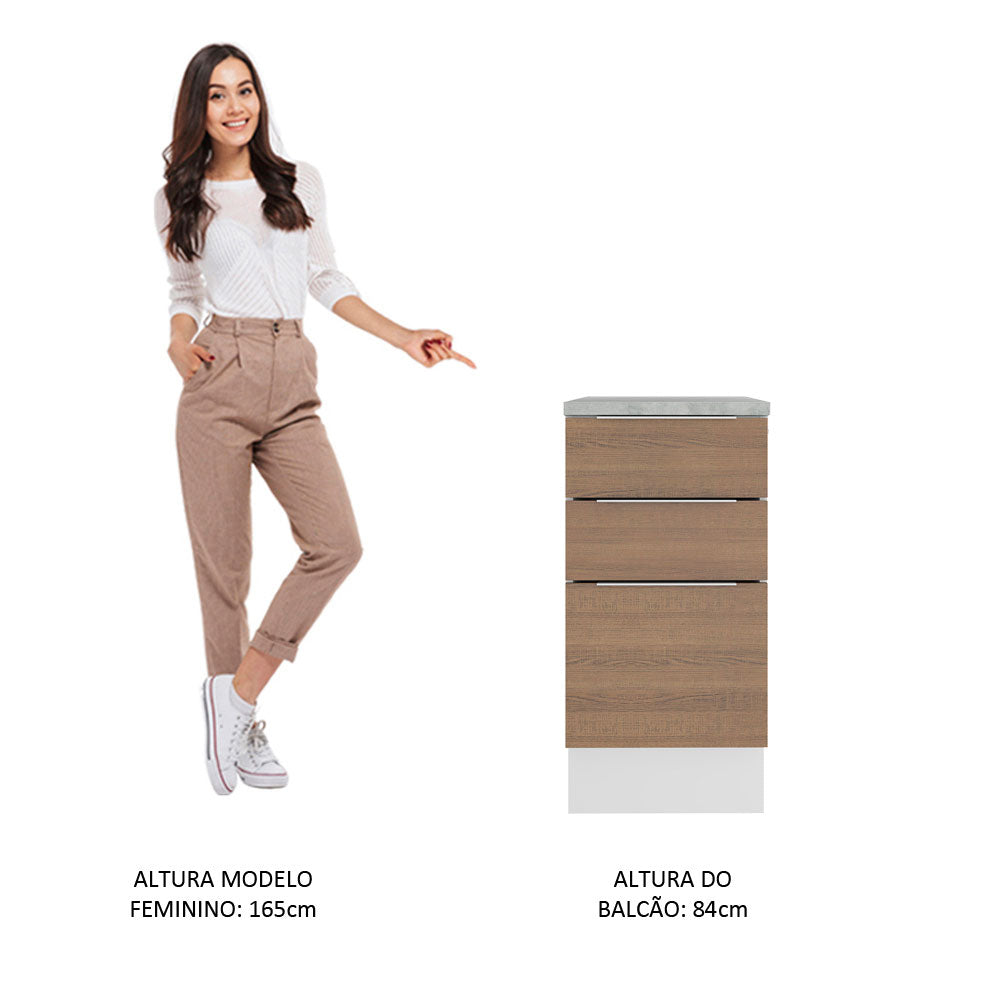 Balcão Madesa Stella 40 cm 3 Gavetas Branco/Rustic