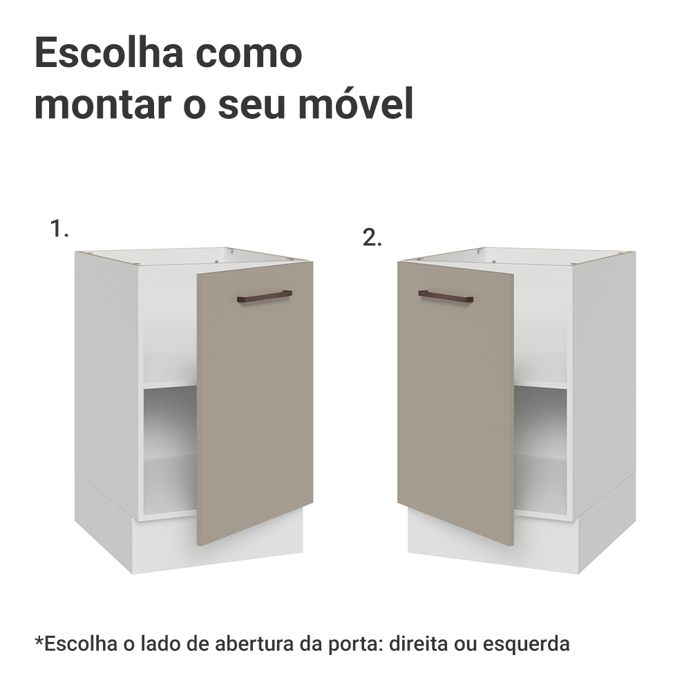 Balcão de Cozinha 50cm 1 Porta (Sem Tampo) Branco/Crema Agata Madesa