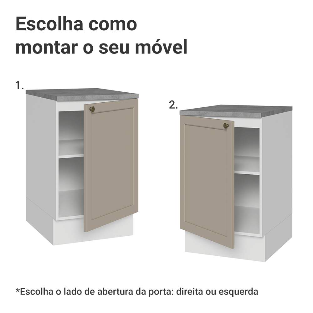 Balcão de Cozinha 50cm 1 Porta (Com Tampo) Branco/Crema Vik Madesa