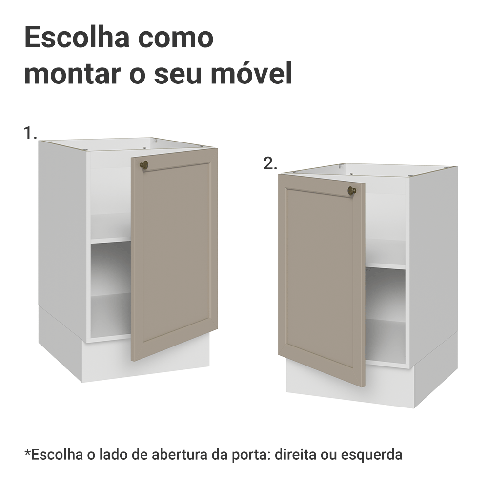 Balcão de Cozinha 50cm 1 Porta (Sem Tampo) Branco/Crema Vik Madesa