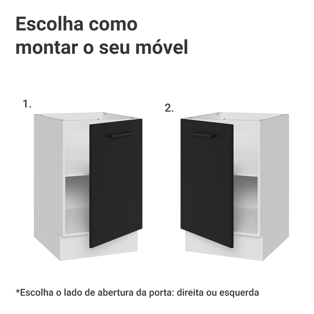 Balcão de Cozinha 50cm 1 Porta (Sem Tampo) Branco/Preto Agata Madesa