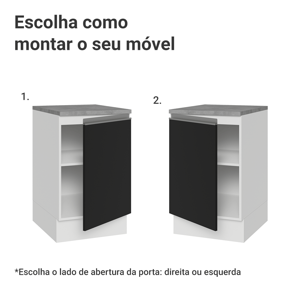 Balcão de Cozinha 50cm 1 Porta Branco/Preto Glamy Madesa
