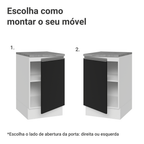 Balcão de Cozinha 50cm 1 Porta Branco/Preto Glamy Madesa