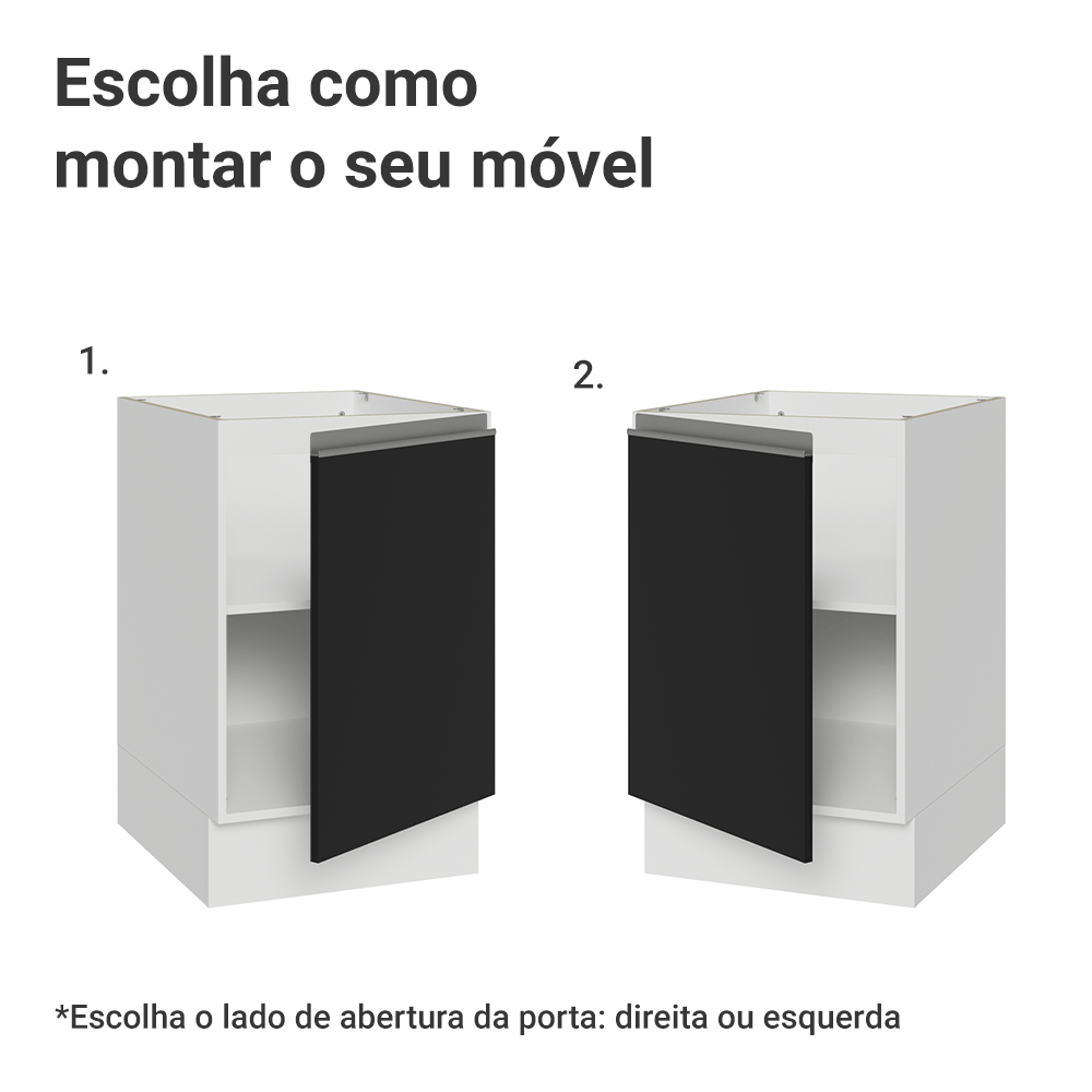 Balcão de Cozinha 50cm 1 Porta (Sem Tampo) Branco/Preto Glamy Madesa