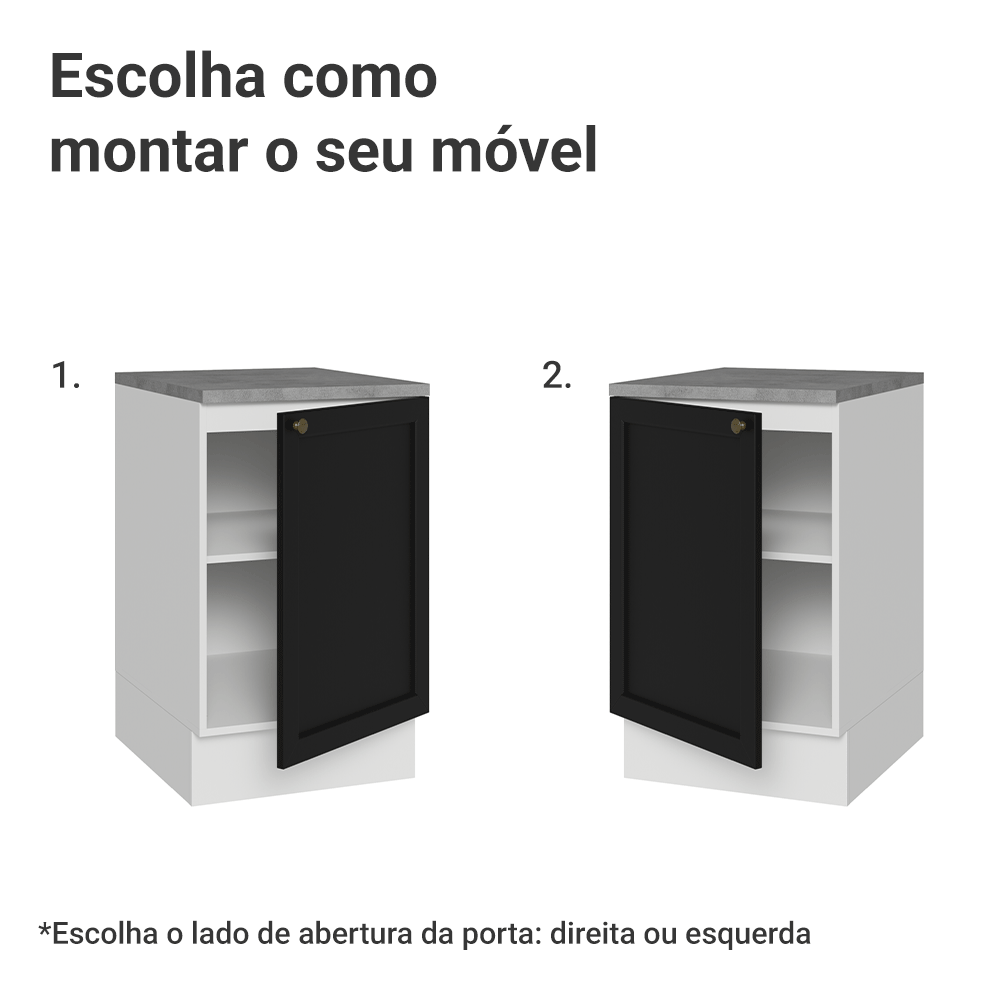 Balcão de Cozinha 50cm 1 Porta Branco/Preto Vik Madesa