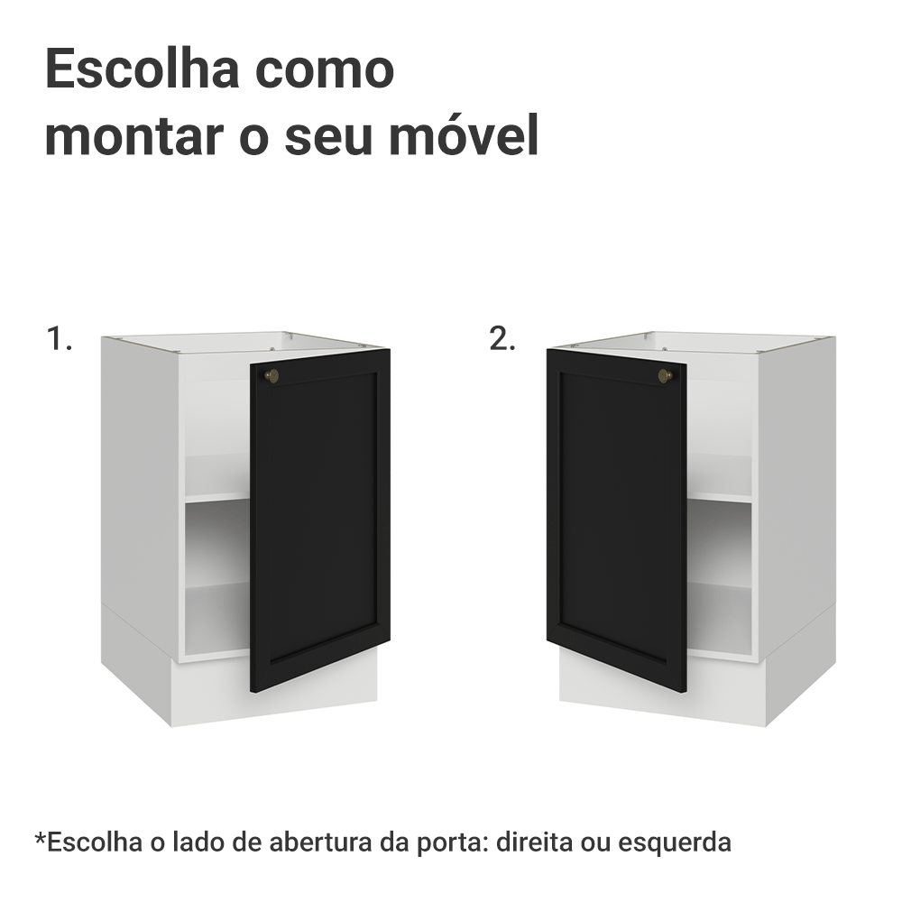 Balcão de Cozinha 50cm 1 Porta (Sem Tampo) Branco/Preto Vik Madesa